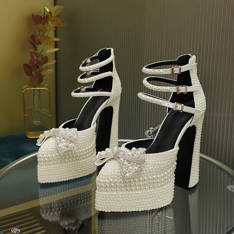 Wedding Bridal Party Water Platform Bow Sandals