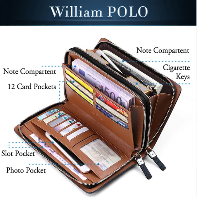 WILLIAMPOLO Men's Wallet Business Large Capacity Clutch Bag