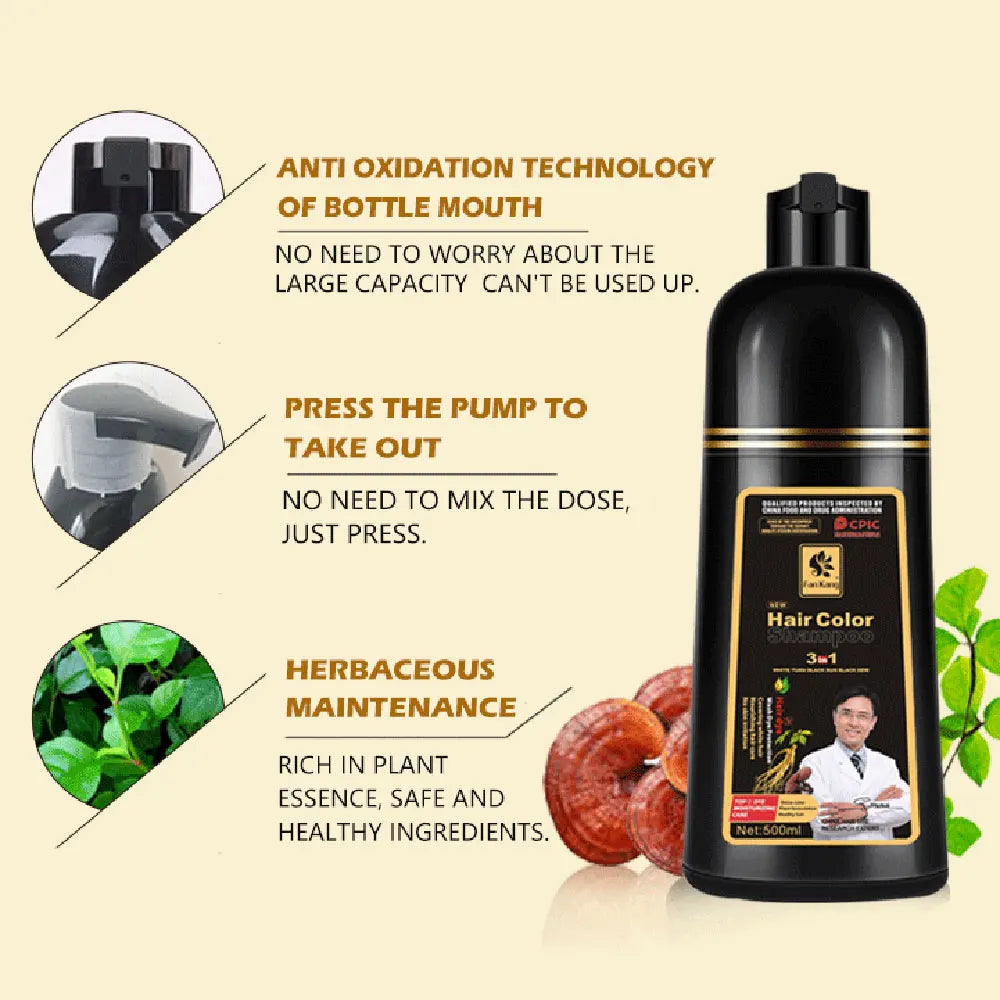 500ml Essence Black Hair Dye Shampoo Covering Hair Permanent Hair Color