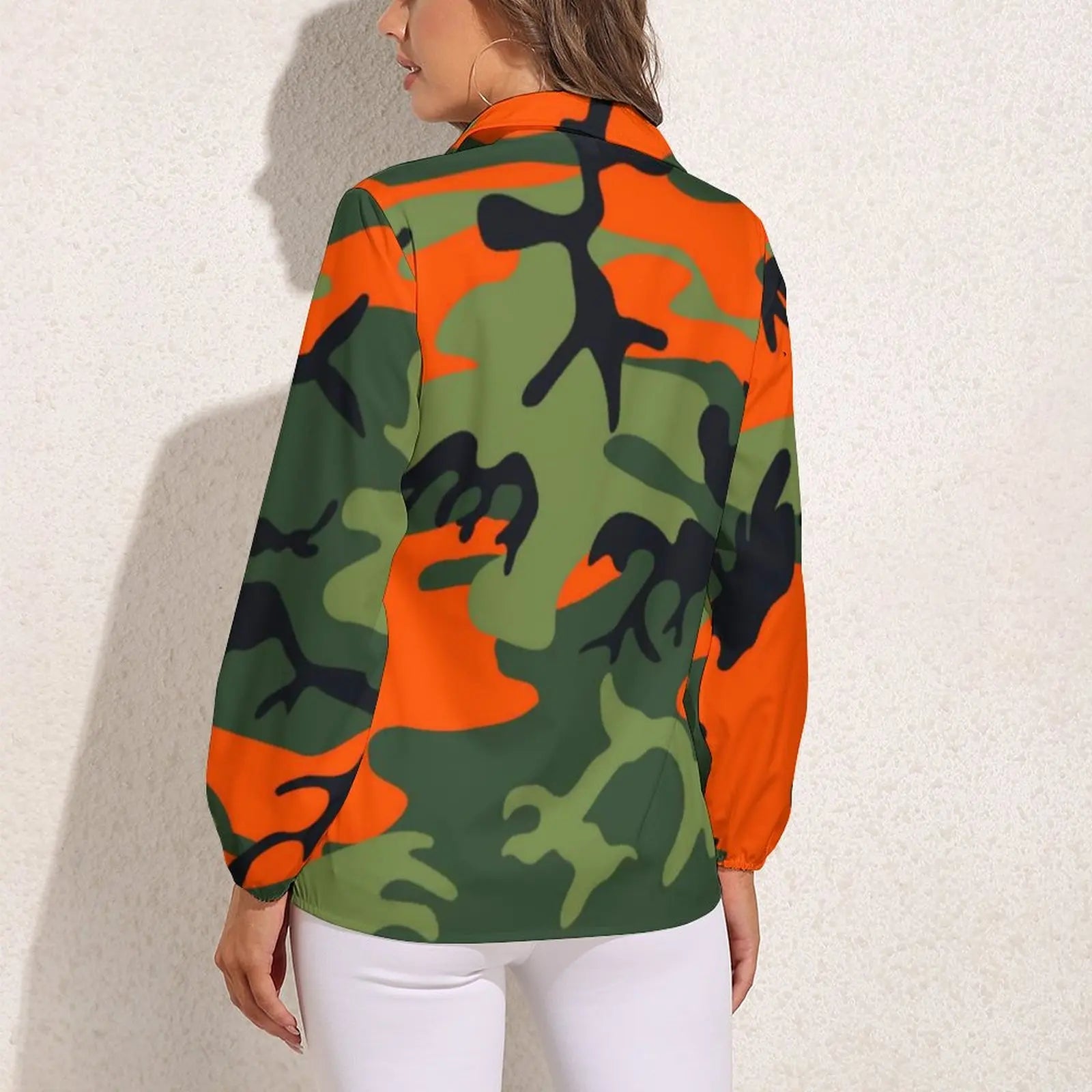 Orange And Green Camo Blouse Army Vector Camouflage Funny Print Blouses Womens Long Sleeve Shirt Summer Oversized Clothing