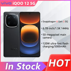 Original Vivo Iqoo 12 Smart Phone  64.0MP Camera Android 14.0 Snapdragon 8 Gen 3 OTA Update 6.78" AMOLED 144HZ 120W Charge