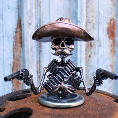 Cowboy Skull Gunner Hood Ornament Resin Sculpture Ornament Halloween Horror Atmosphere Props Holiday Gift Car Hood Decoration