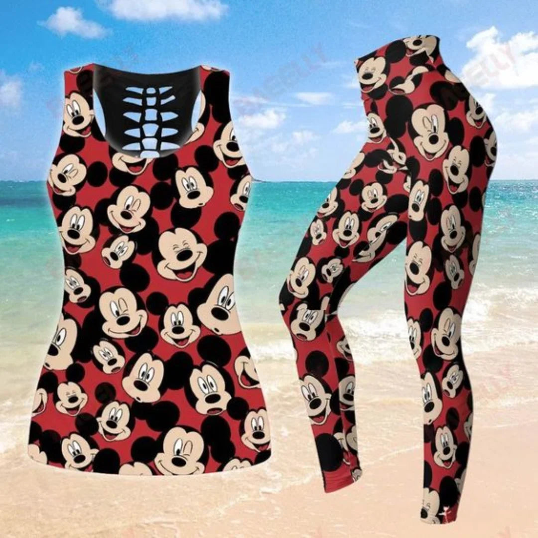 Disney Stitch Women's Hollow Tanktop Leggings Yoga Set Summer Fitness Leggings Tracksuit