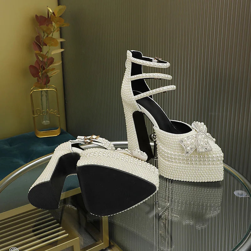 Wedding Bridal Party Water Platform Bow Sandals