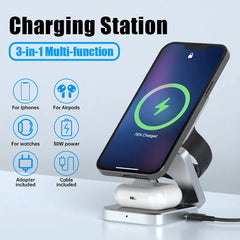 3 In 1 Foldable Magnetic Wireless Charger Stand For iPhone