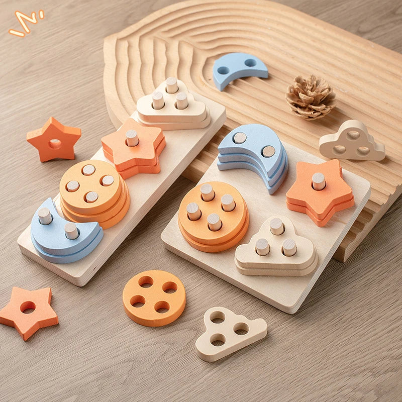 Montessori Kids Wooden Shape Toy Building Blocks Early Learning Educational Toys