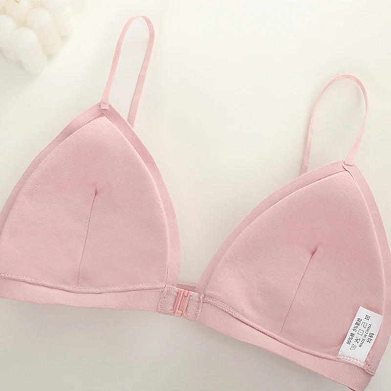 Women's Tube Top Pure Cotton Triangle Cup French Bra Front Buckle Strap Chest Pad Beautiful Back Female Bra