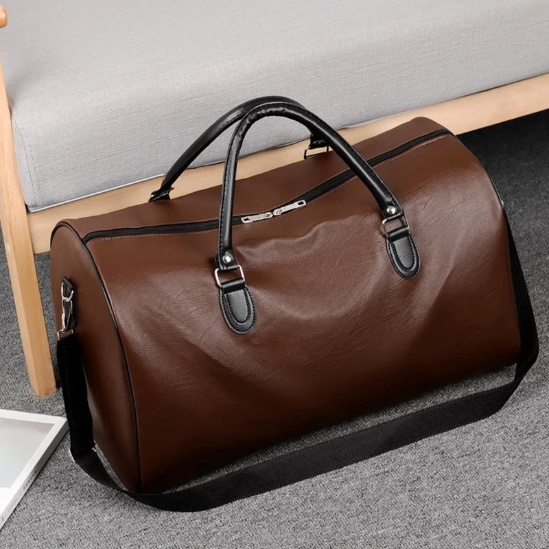 Travel Tote Handbag Luggage Business Briefcase PU Leather Bag Male Gym Side Bag For Men