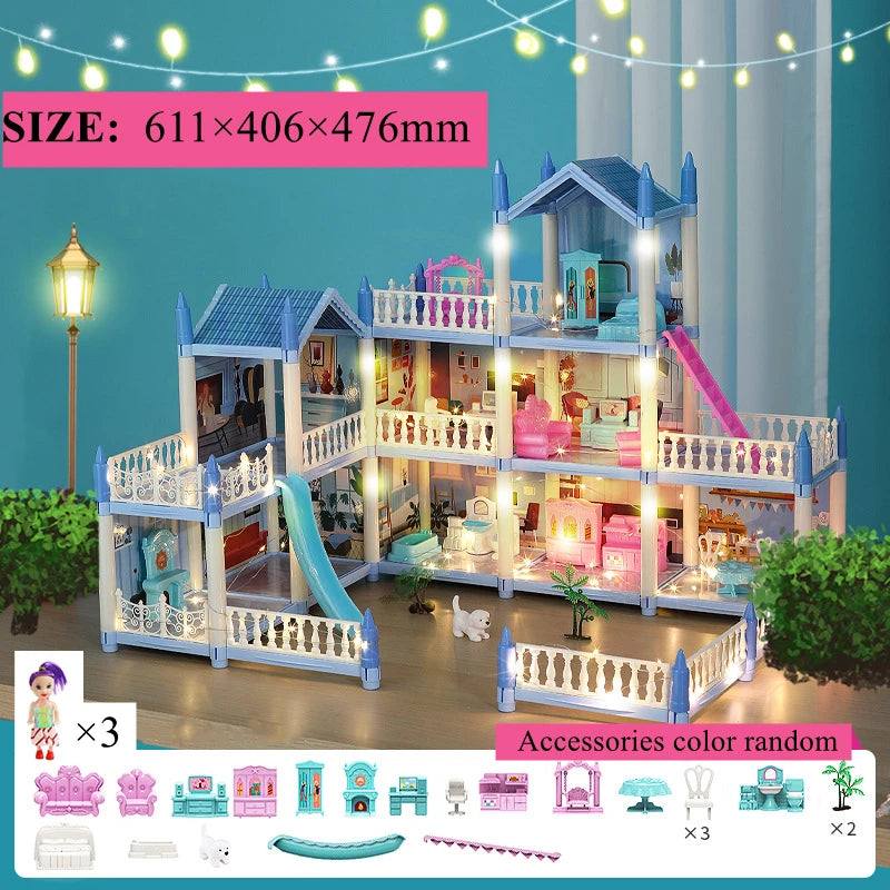 3d Assembly Diy Doll House Miniature Model Doll House Accessories Villa Princess Castle Led Lights