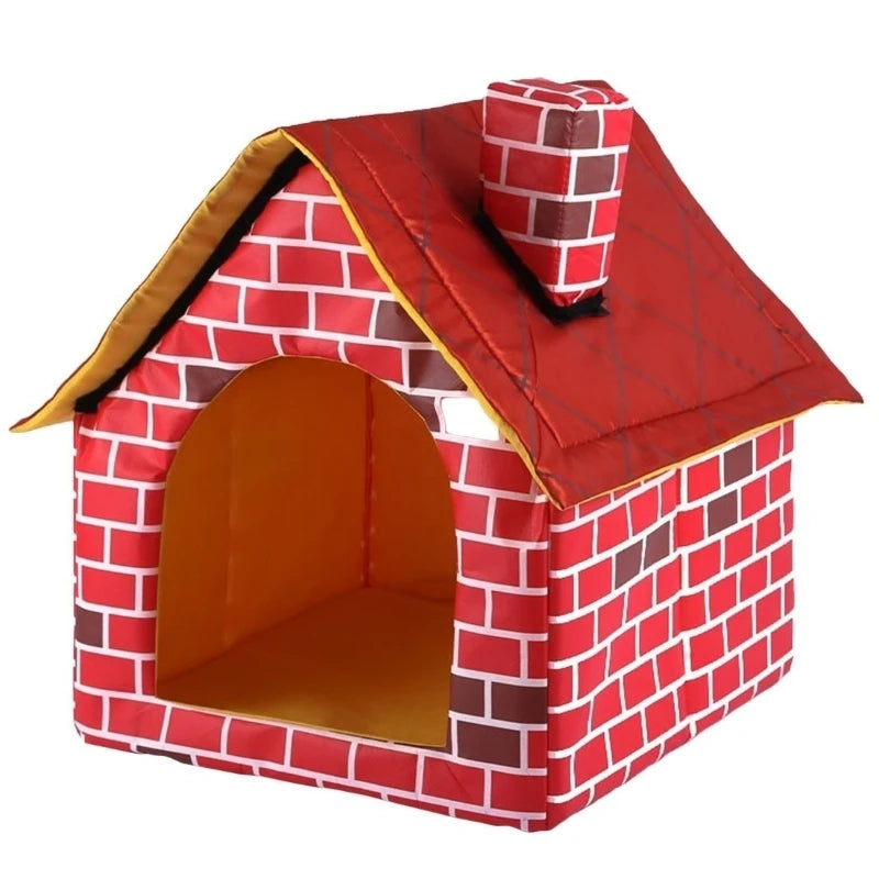 Folding Kennel Small Dog and Cat Kennel Portable Brick Wall Warm and Comfortable Pet Kennel Animal Cave