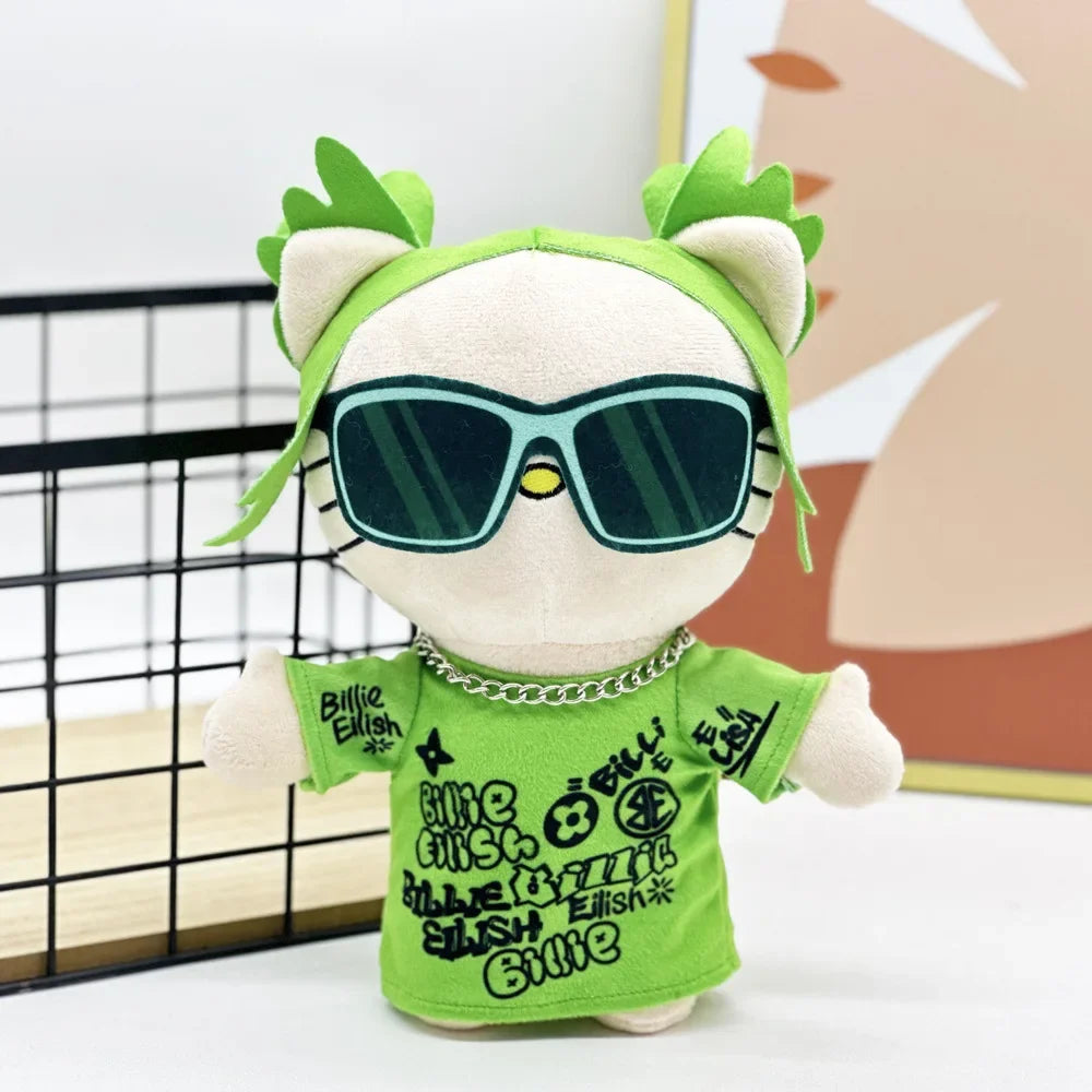 Hello Kitty Billie Eilish Green Sunglasses Fashion Boy Plush Doll Character Toys Cute Kids Boy Girl Birthday New Year Gifts