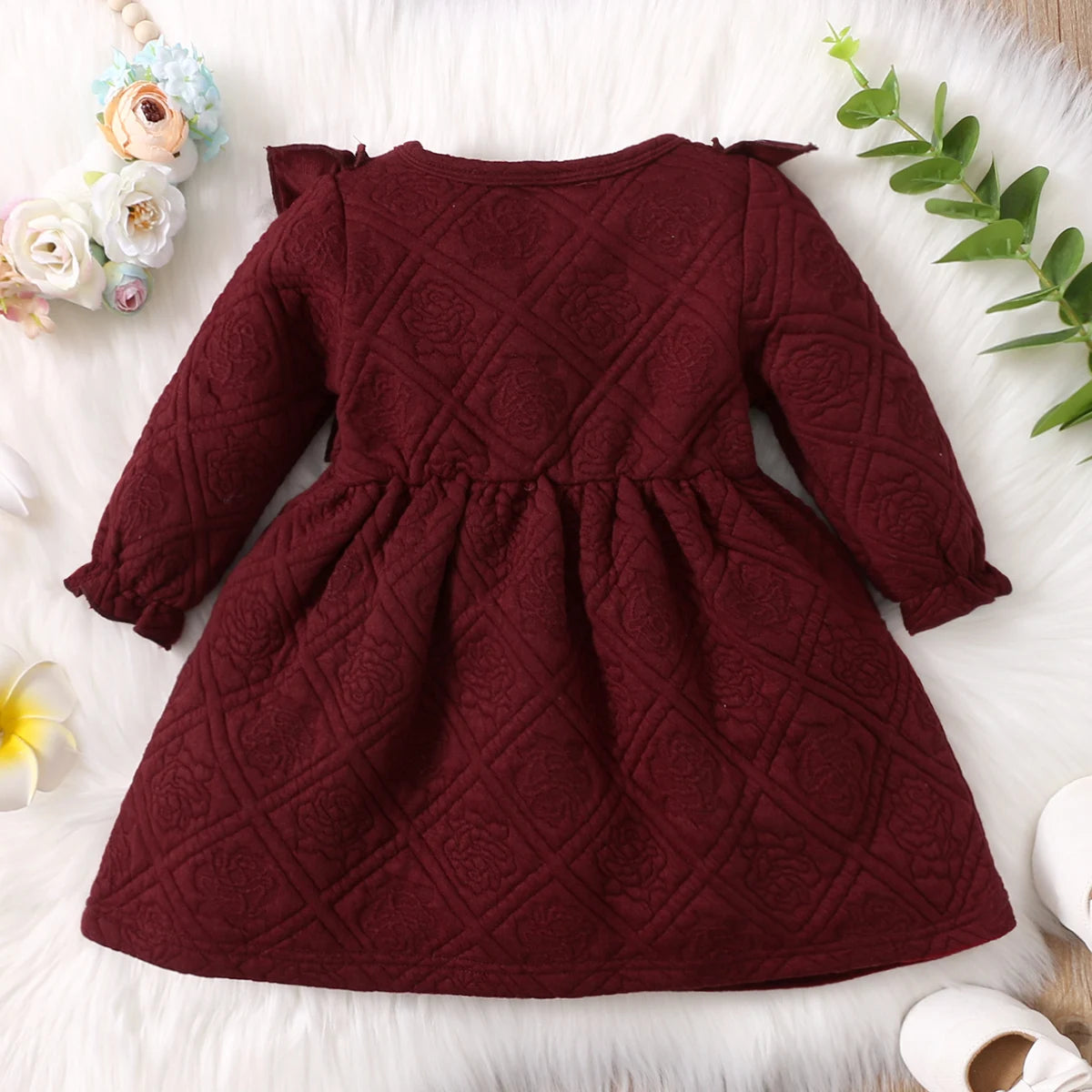 NEW Solid Color Baby Dress Girl for New Born 3 to 12 months Long Sleeve Baby Girl Clothes