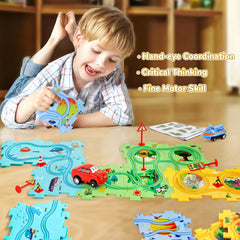 Puzzle Racer Kids Car Track Set Plastic Floor Puzzles for 3 4 5 6 Year Old Boys Montessori Toys Brain Toys