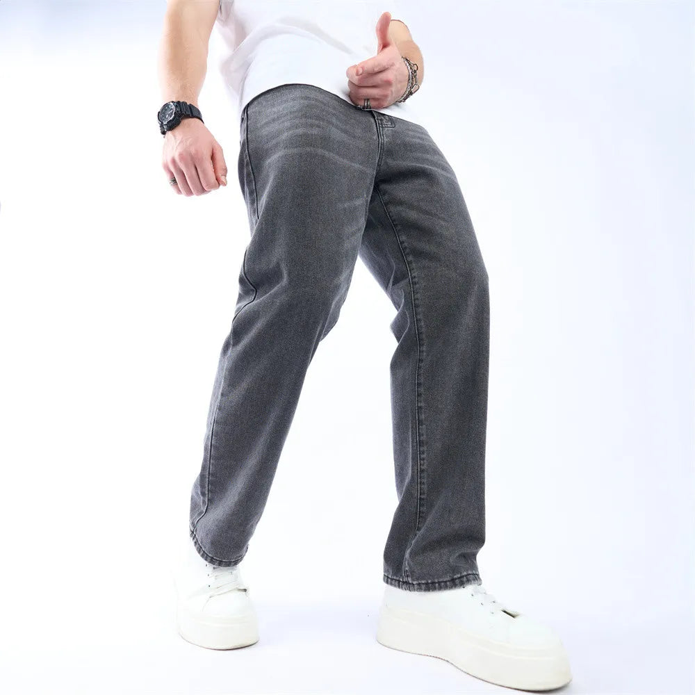 Simple Style Solid Loose Straight Jeans Trousers Stylish Streetwear Men's Jogging Casual Denim Pants