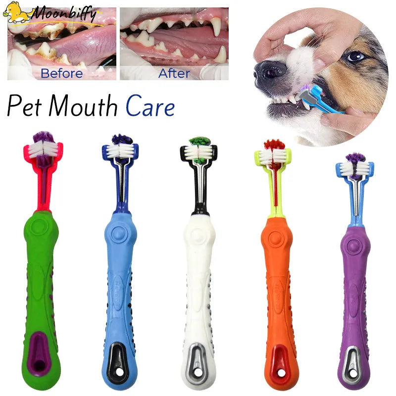 Three Sided Pet Toothbrush Three-Head Multi-angle Toothbrush Cleaning Dog Cat Brush