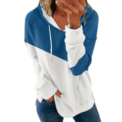 Fashion Color Matching Print Hooded Hoodie Woman Autumn Comfortable Loose Drawstring Long Sleeves Sports Pullover