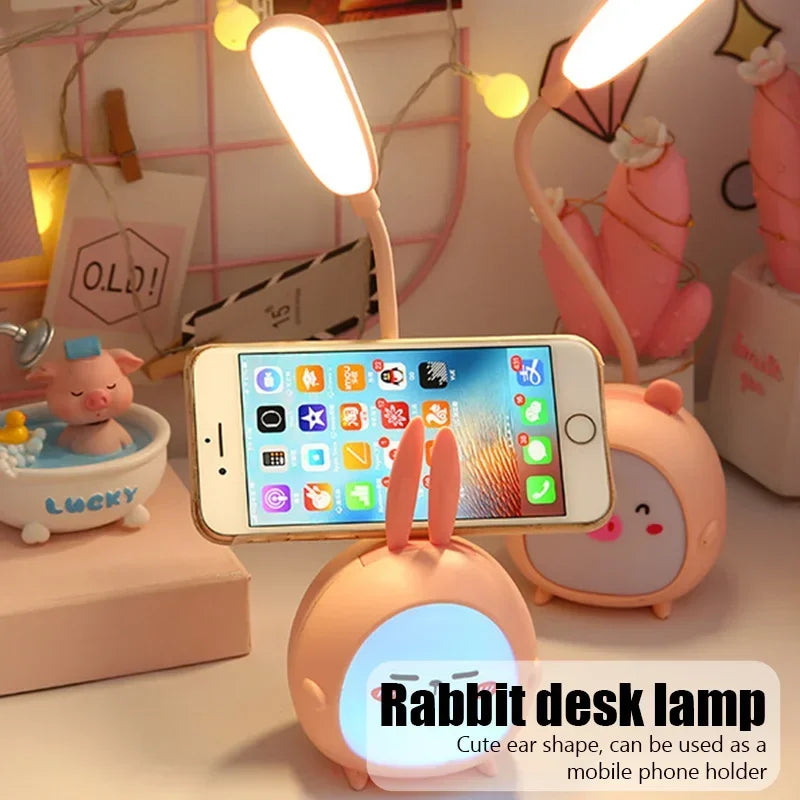 Cute Cartoon LED Desk Lamp USB Recharge Eye Protective Colorful Night Light For Student