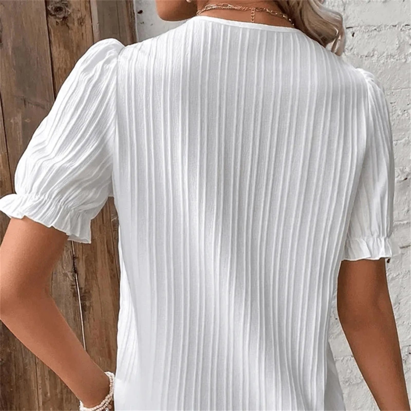 Women Summer Lace V Neck Plain Lace Elegant Shirt