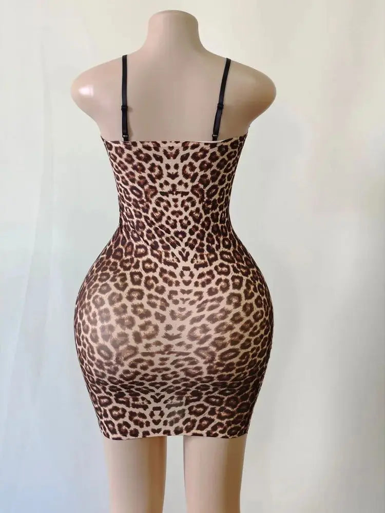 Spaghetti Strap Leopard Prints Dress