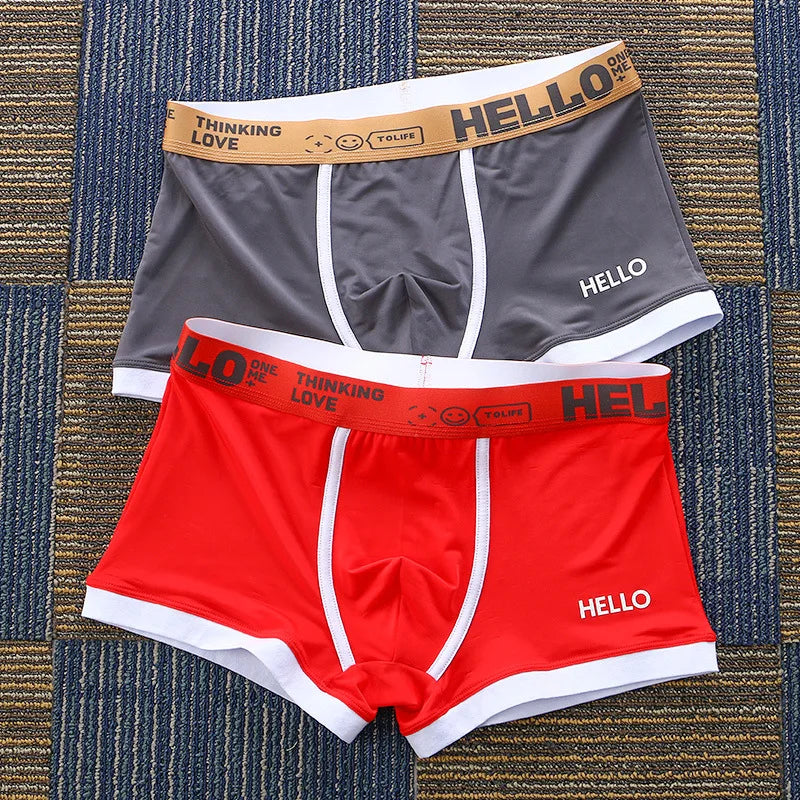 Summer Men's Ice Silk Boxers Shorts Male Convex Pouch Underwear