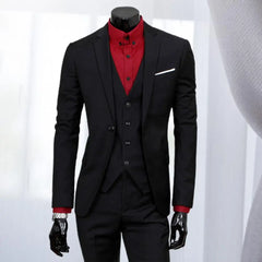 3 Pcs/Set Great Business Suit Wear-resistant Men Suit Set Sleeveless Waistcoat Solid Color Men Formal Suit  Slim Fit