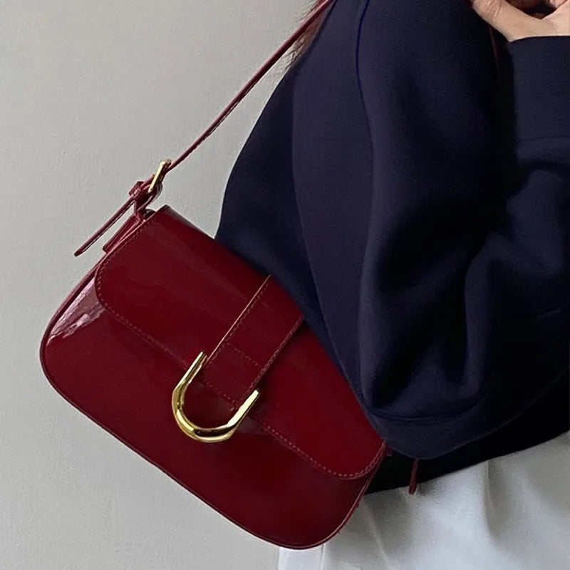 Handbag For Women Retro Wine Red Fashionable Simple And Versatile Handheld