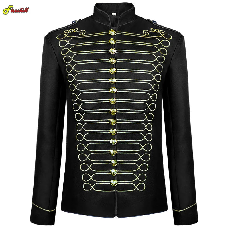 Men's Medieval Vintage Jacket Buttons Up Slim Fit King Prince Cosplay Costume Victorian Officer Stand Collar Uniform Blazers