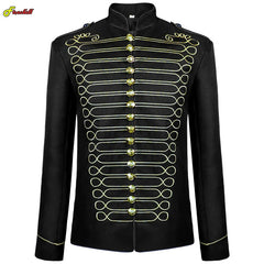 Men's Medieval Vintage Jacket Buttons Up Slim Fit King Prince Cosplay Costume Victorian Officer Stand Collar Uniform Blazers