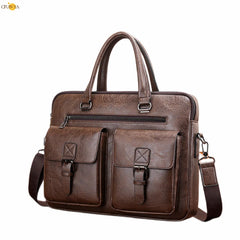 Man Handbag 14 Inch Computer Shoulder Bag Business Large Capacity Leather Crossbody Bag