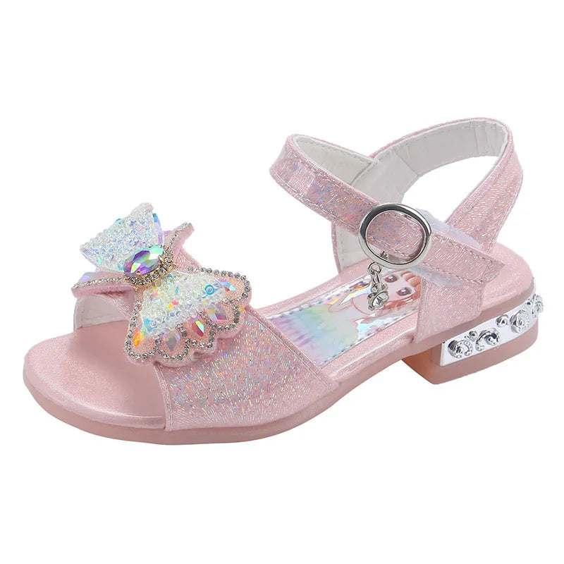 Girls' sandals  summer new girls students show shoes rhinestone bow Children's Princess Shoes