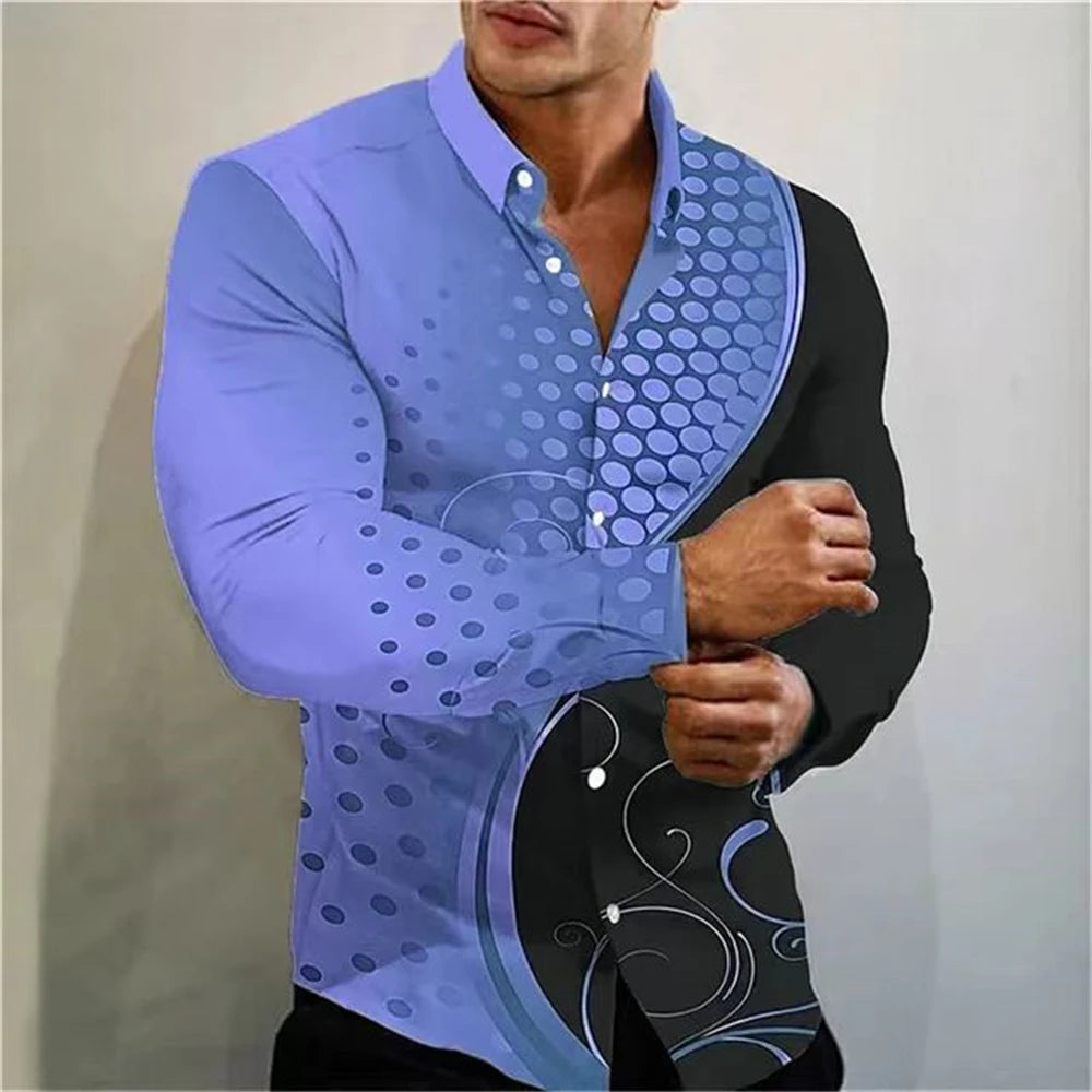 New Men's Shirt Summer Casual Party Multicolor Print Fashion Shirt Men's Long Sleeve Lapel