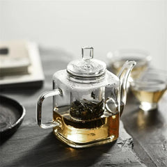 Japanese Style Handmade Heat Resistant Square Glass Teapot With Filter Liner