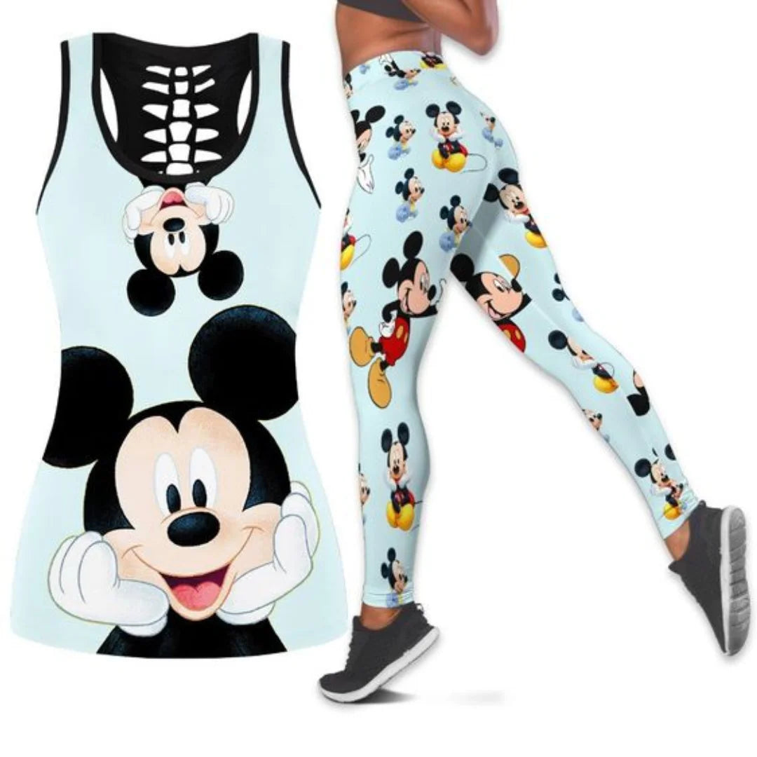 Disney Stitch Women's Hollow Tanktop Leggings Yoga Set Summer Fitness Leggings Tracksuit