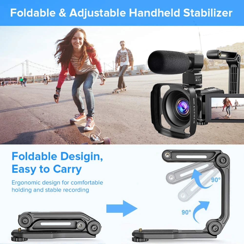 2.7K Camcorder Video Camera 36MP with LED Fill Light,16X Digital Zoom Camera Recorder