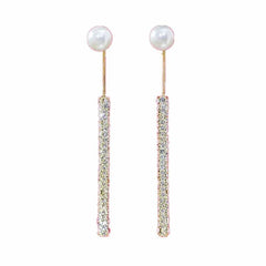 Long Tassel Pearl Dangle Earrings for Women Luxury Full Rhinestone Gold Color Drop Earrings