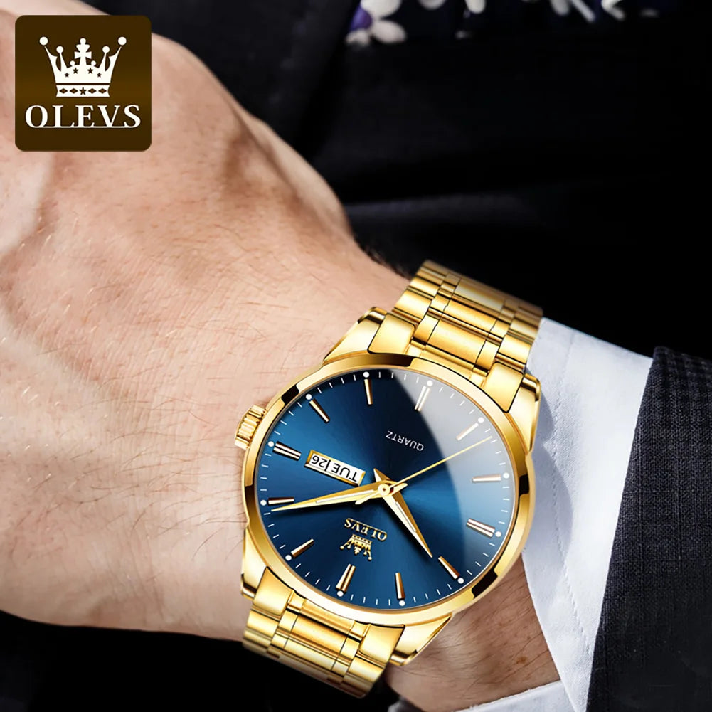 OLEVS Original Brand Men's Watch Stainless Steel Big Face Casual Dress Wrist Watch