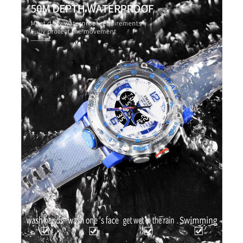 Sport Watches Waterproof SMAEL Male Clock Digital LED Display Quartz Analog Stopwatch