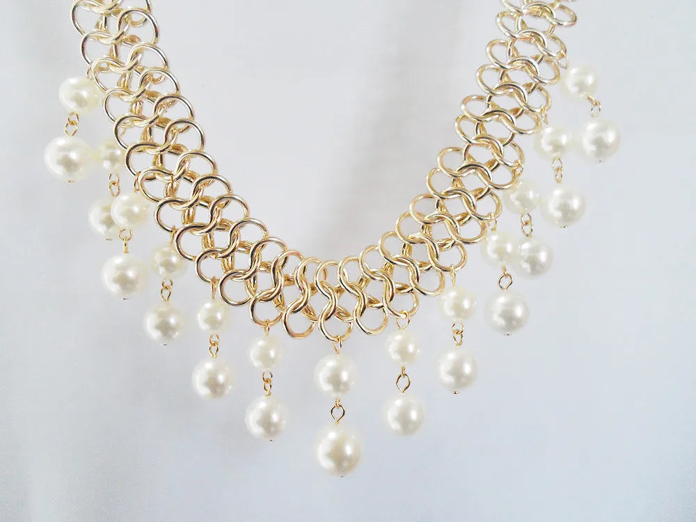 3R layer Water Wave Bib Chunky Choker Chain 8 Letter Pearl Statement Necklace