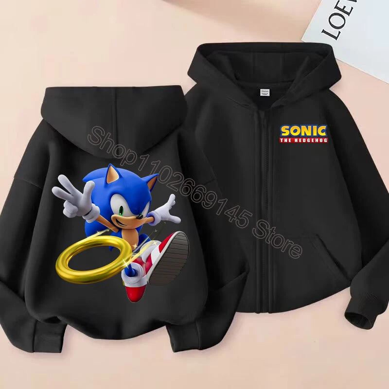 New Sonics Kids Zip-up Hoodies Boys Anime Hoodie Cartoon Characters Printed Coat Winter Warm Jacket Autumn Children Clothing