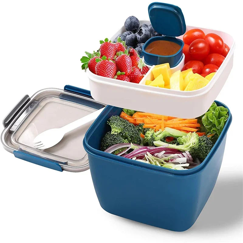 Portable Salad Lunch Container Salad Bowl 2 Compartments with Large Bento Boxes Salad Bowls Lunch Box Lunch Container For Food