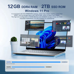 14.1" Windows 11 Laptop Computer Intel Core i7-7500U 12GB RAM 1TB 2TB SSD Notebook 1920*1080 Resolution Office Study PC Computer