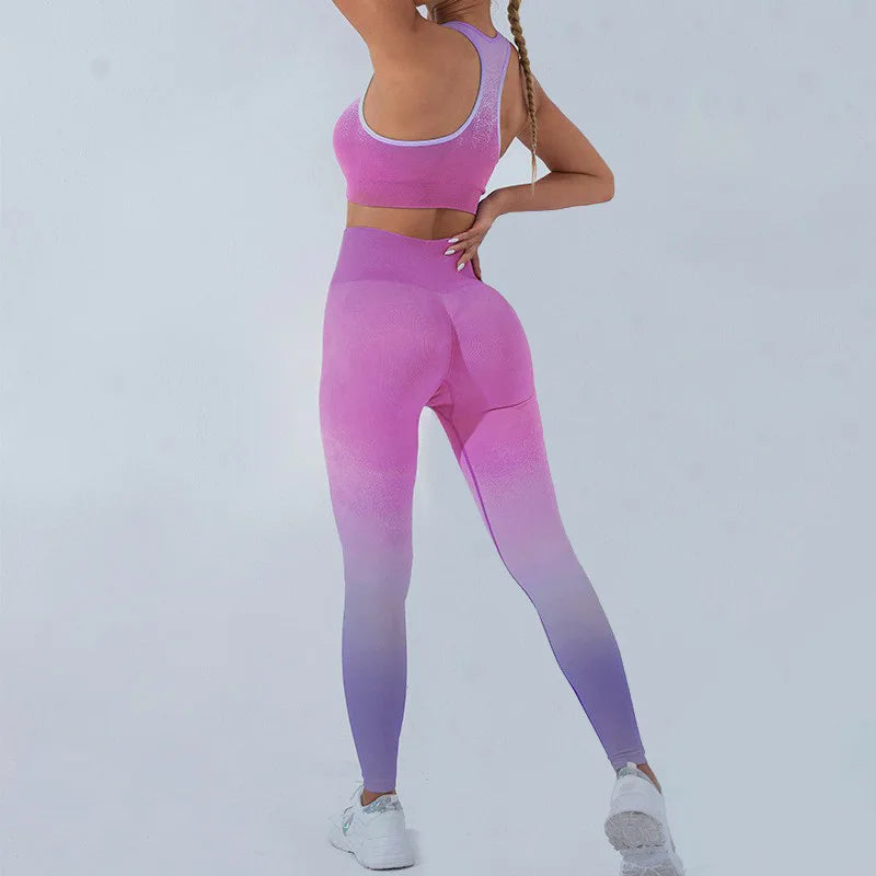 Gym women's sports 4-piece set two-color hanging dye fitness wear Women's fitness wear