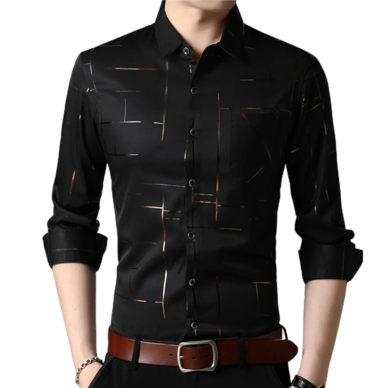 Men Shirt Plaid Print Turn down Collar Single breasted Formal Dress Shirt