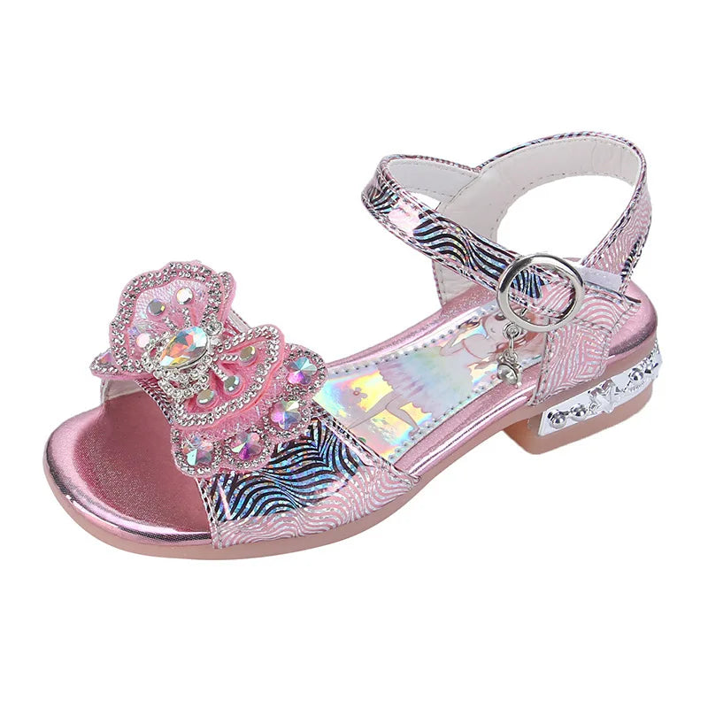 Girls' sandals  summer new girls students show shoes rhinestone bow Children's Princess Shoes