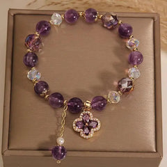 Junzi New Purple Crystal Love Pendant Beaded Bracelet For Women