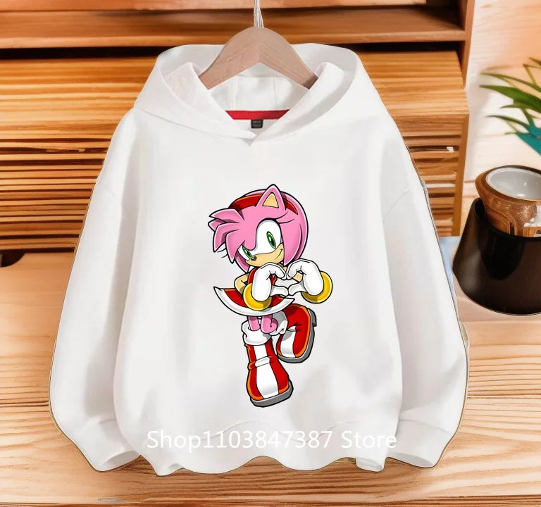 Sonics Hoodies Kids Cartoon Sonic Print Pullovers Baby Boys Children Long Sleeves Sweatshirt Girls Clothing Streetwear