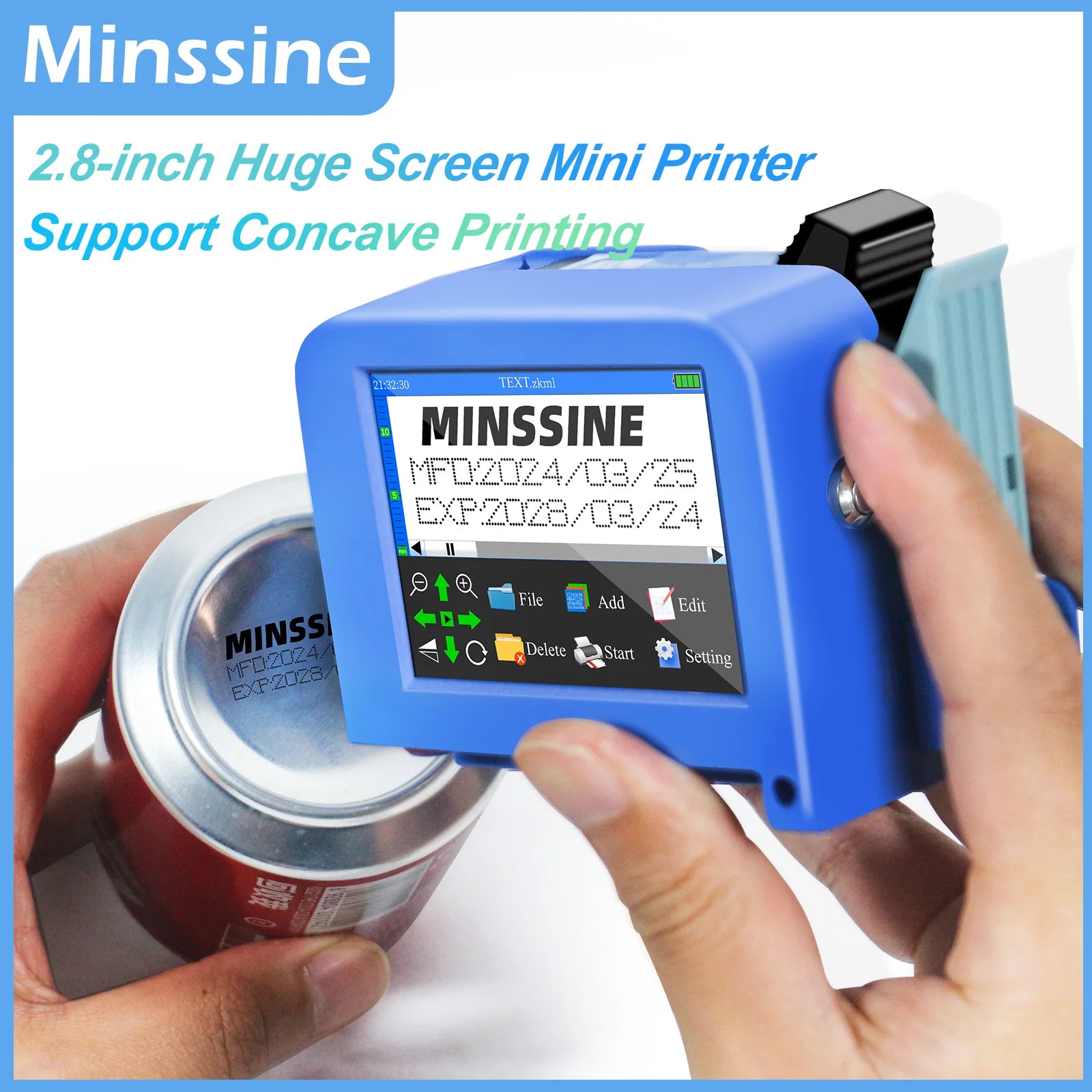 2.8'' Mini Handheld Inkjet Printer with 12.7mm Nozzle for QR Barcode Batch Date Number Logo Expiry Date Mini Printer Portable