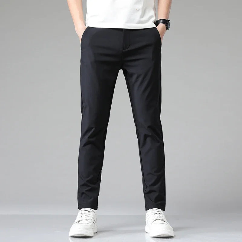 Summer Men's Casual Pants Thin Business Stretch Slim Fit Elastic Waist Jogger Trousers