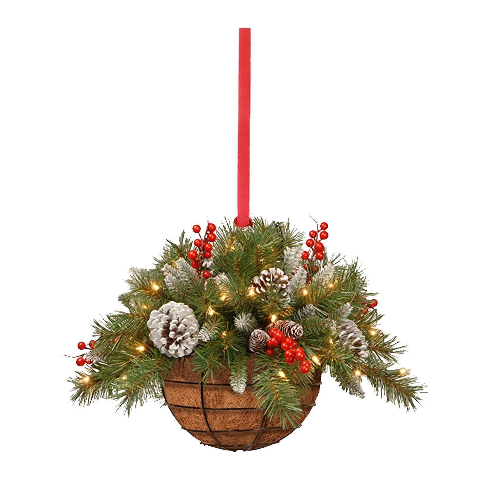 Artificial Hanging Flower Basket Christmas Pendant 2D Green Red Wreath Plant Xmas Tree Ornaments Merry Christmas Decoration Noel