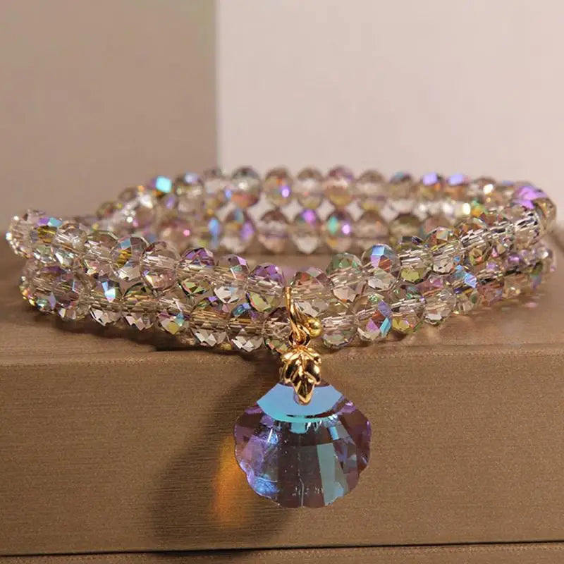 Junzi New Purple Crystal Love Pendant Beaded Bracelet For Women